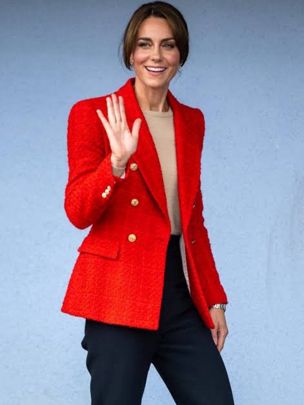 Zara Red Tweed Double-Breasted Bouclé Blazer - Picture 3 of 10